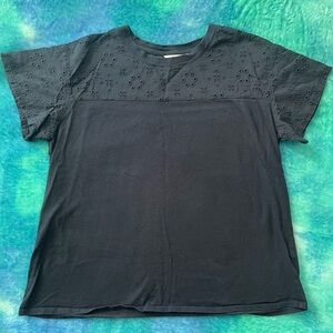 Lot of 2 Navy and White Time and Tru Eyelet Short Sleeve Tops Size Medium